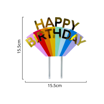 Topper Premium De Plástico Para Pastel Happy Birthday Arcoíris
