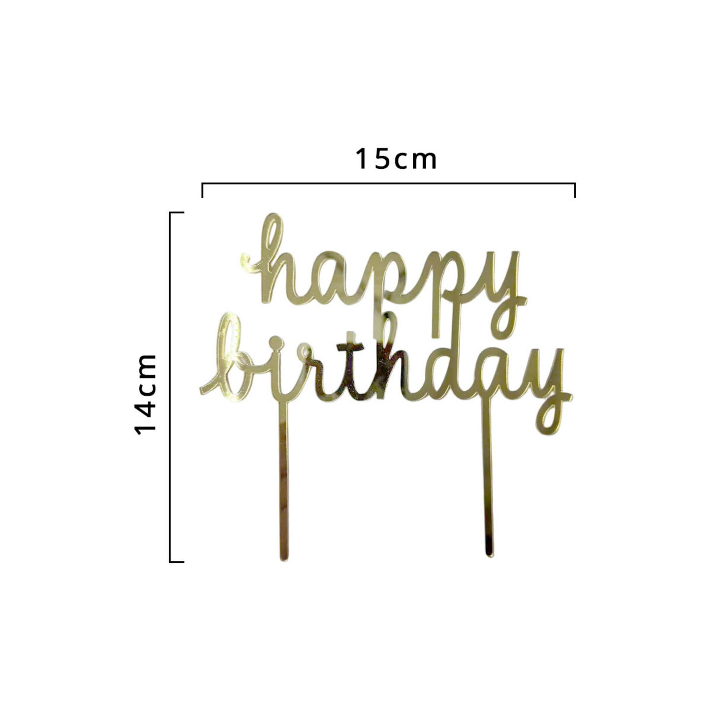 Topper Premium De Plástico Para Pastel Happy Birthday Dorado