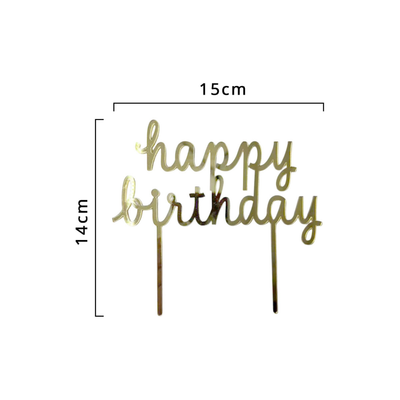 Topper Premium De Plástico Para Pastel Happy Birthday Dorado