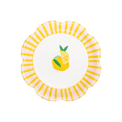 Yellow & Pink Striped Lime Plate 9"