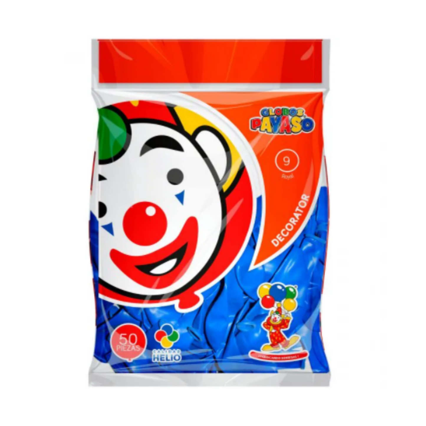 Globo Payaso Decorator 9" (50 pz) Azul