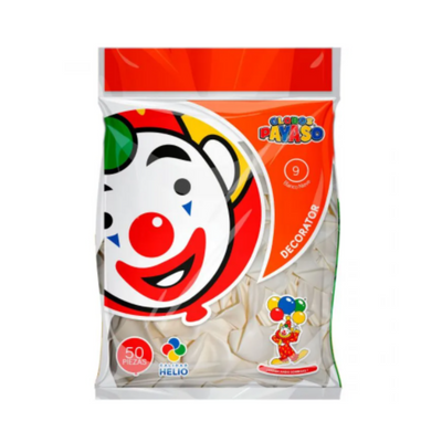 Globo Payaso Decorator 9" (50 pz) Blanco