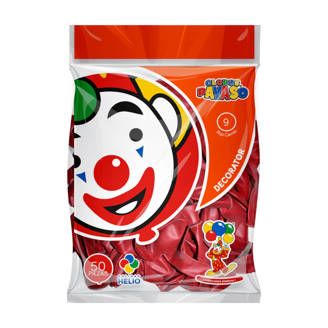 Globo Payaso Decorator 9" (50 pz) Rojo Cereza