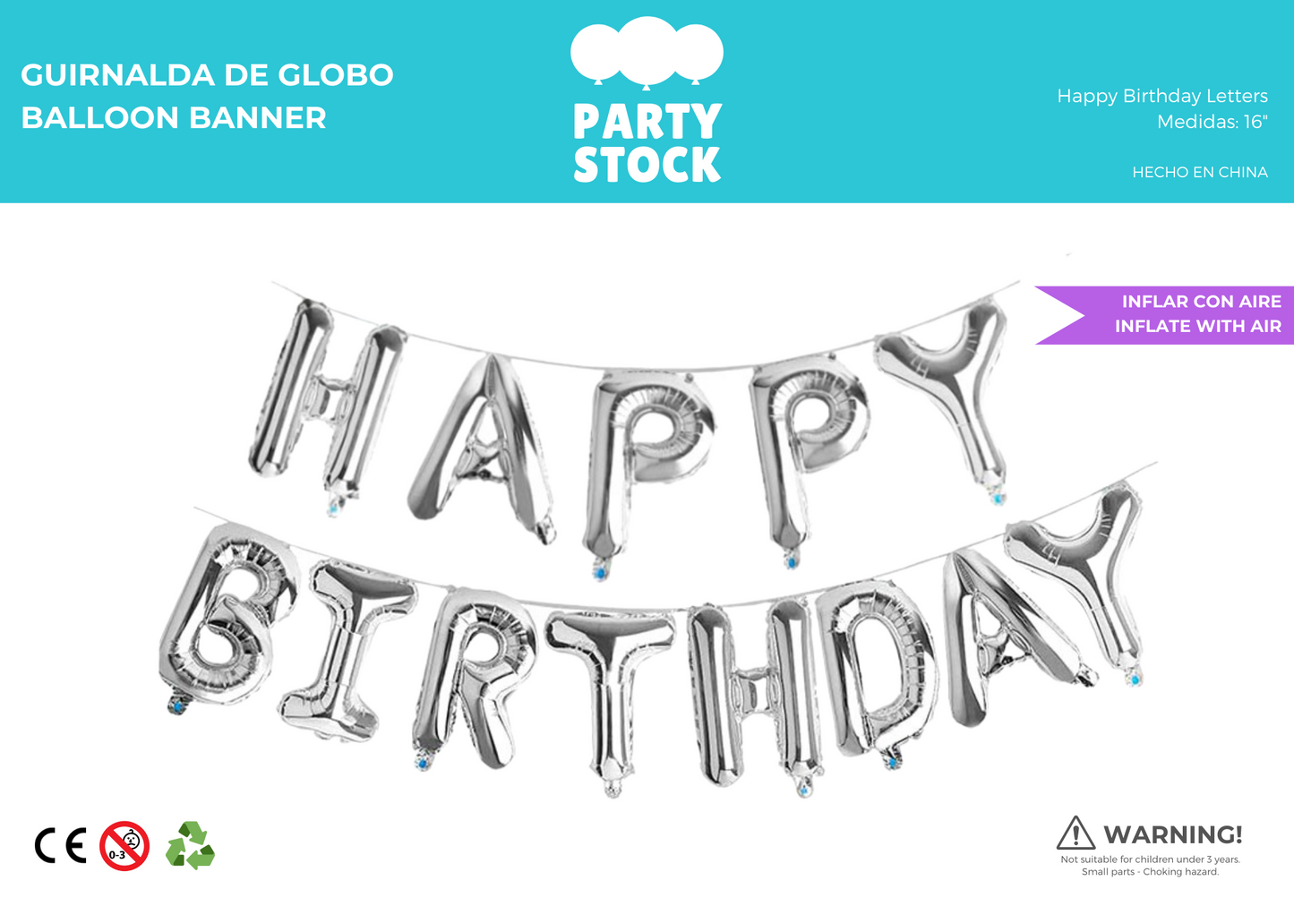 Happy Birthday 16" Plata