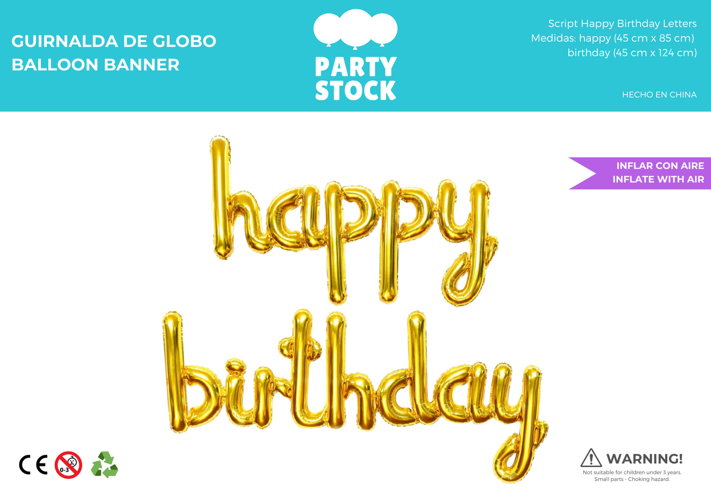 Happy Birthday Cursiva Dorado 45 cm
