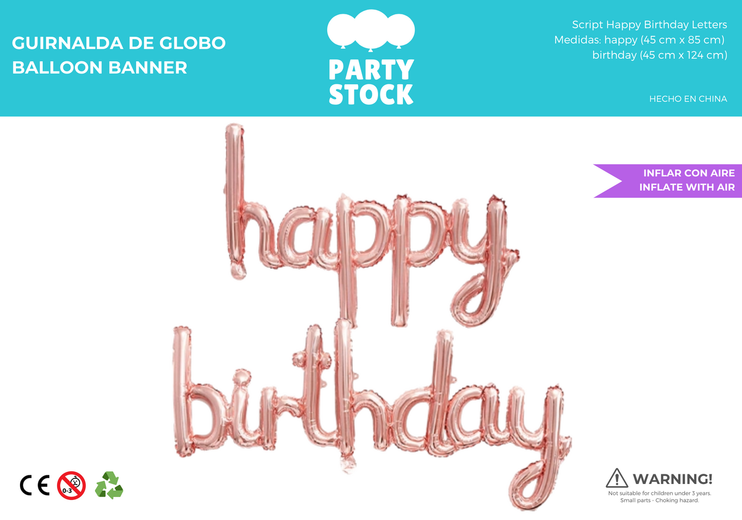 Happy Birthday Cursiva Rose Gold 45 cm
