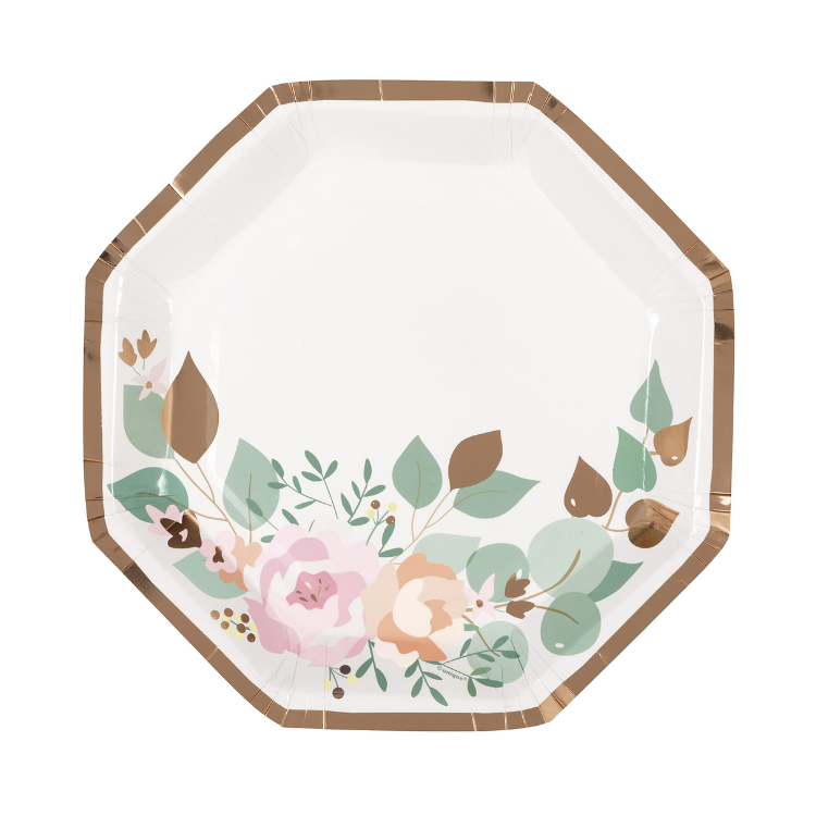 Pink Blooms Octagonal Plate 9"