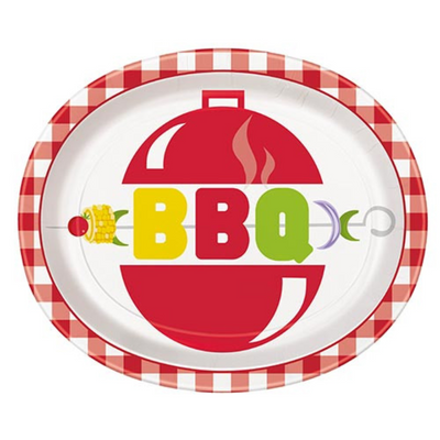 Red Gingham Oval Plate
